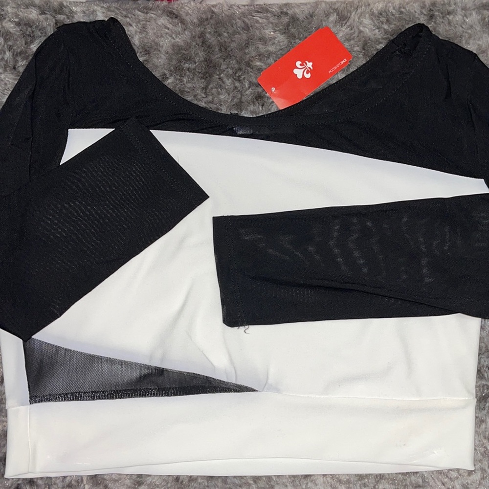 Love Culture B/W Meshed Long Sleeved/Detailed Crop
